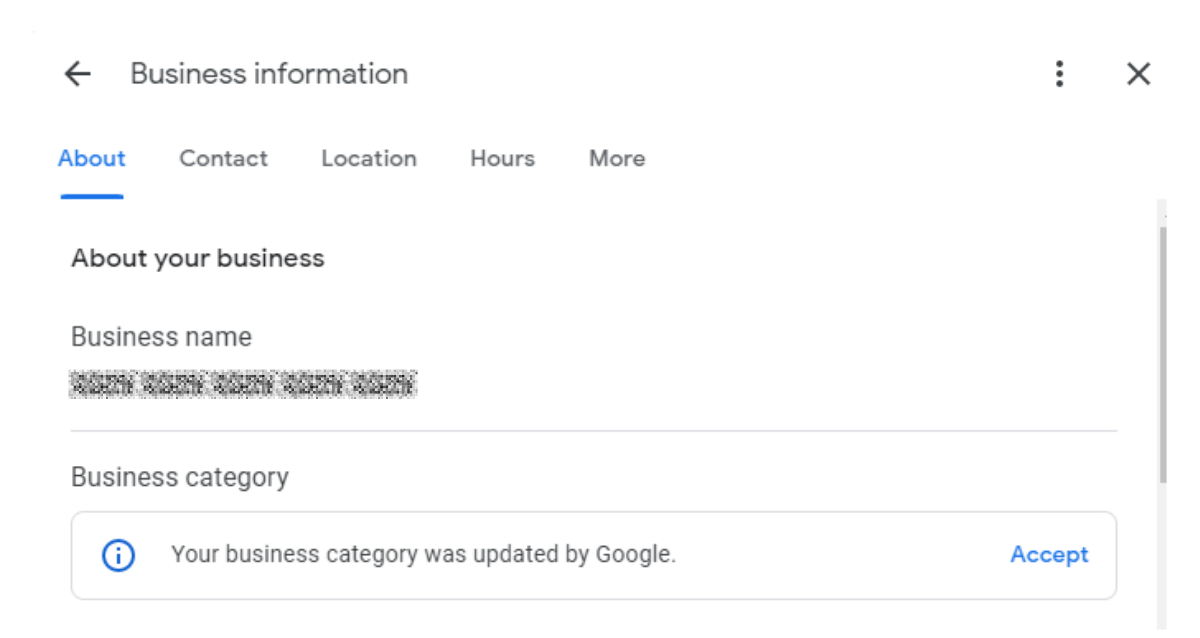 the banner on google search showing your business category was updated