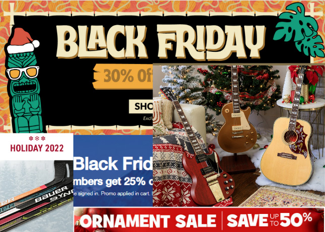 an assortment of holiday banners and graphics on various websites