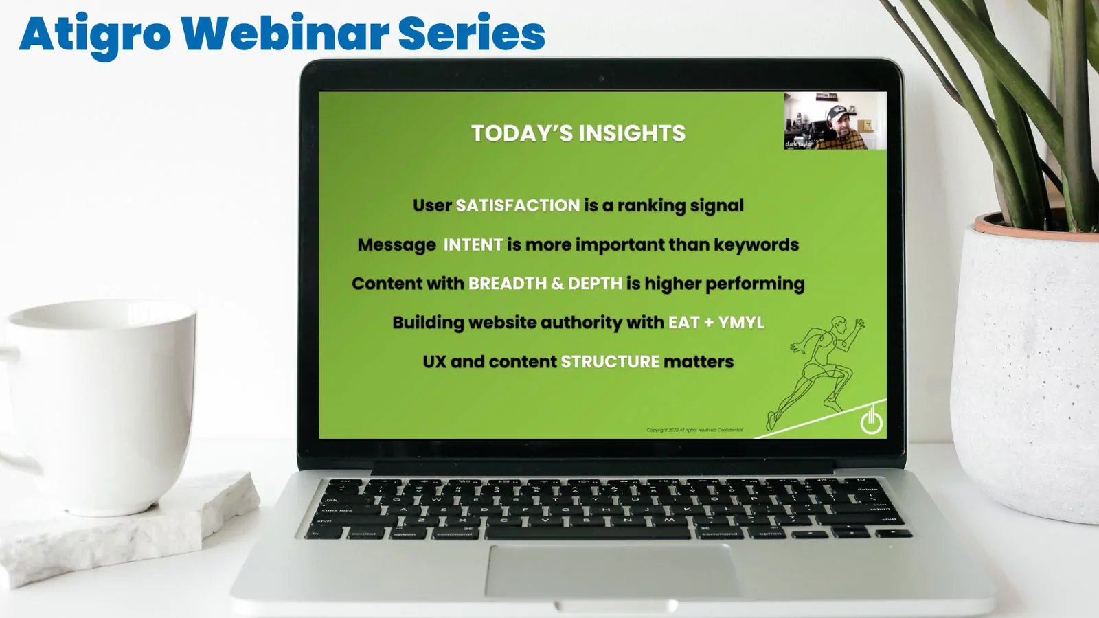 Laptop displaying insights from Content Beyond Keywords webinar