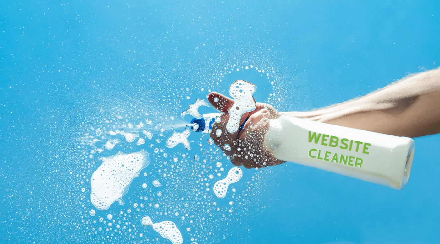 A spray cleaning bottle labeled “website cleaner”