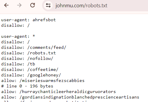 the robots.txt file for johnmu.com