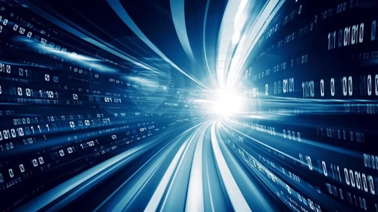 Data streams moving rapidly through space.