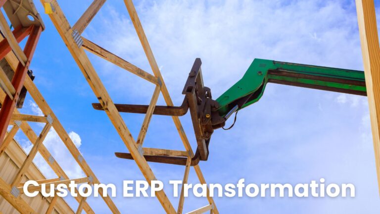 Construction telehandler lifting wooden trusses