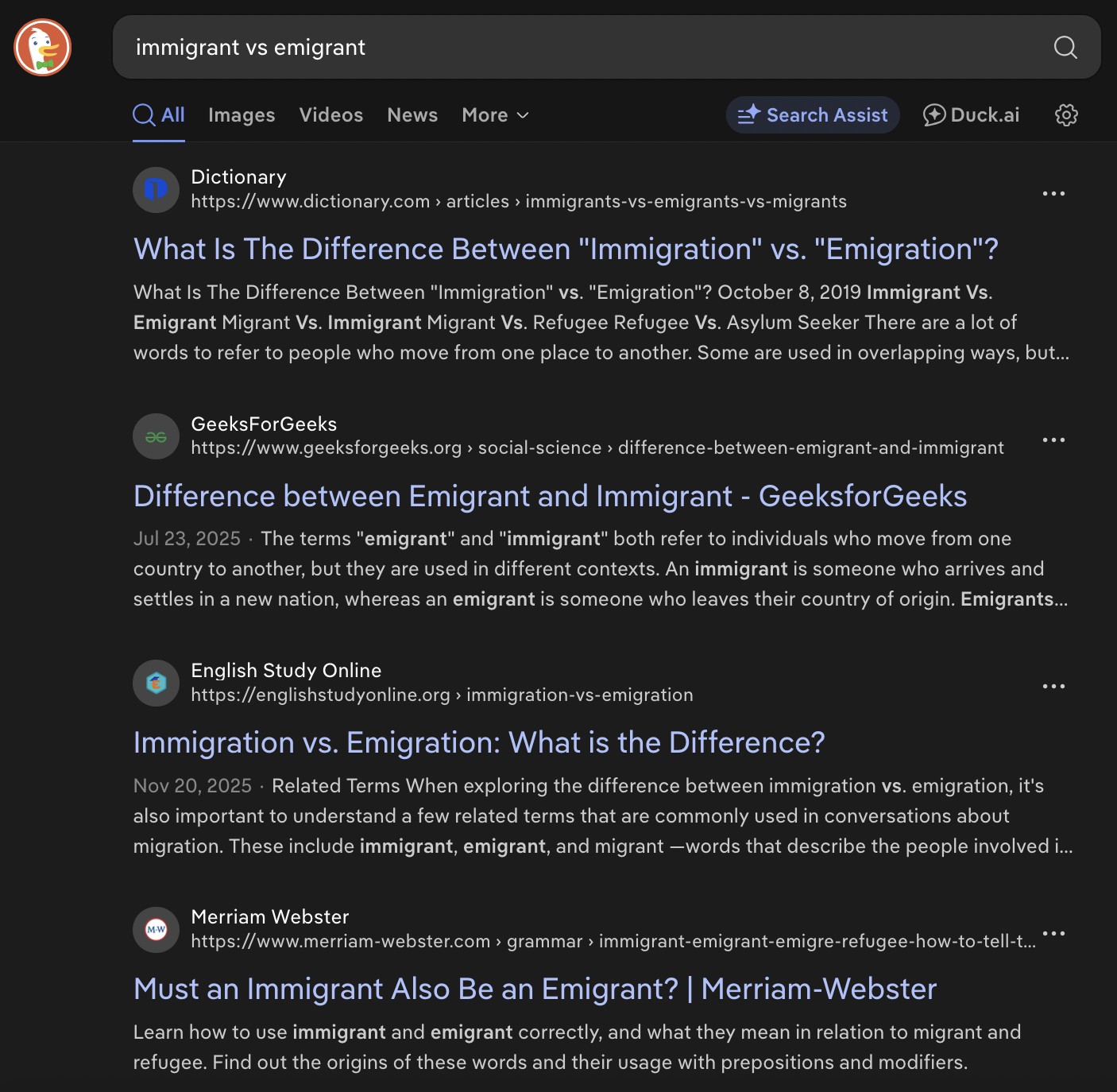 Screenshot of Duck Duck Go blue links.